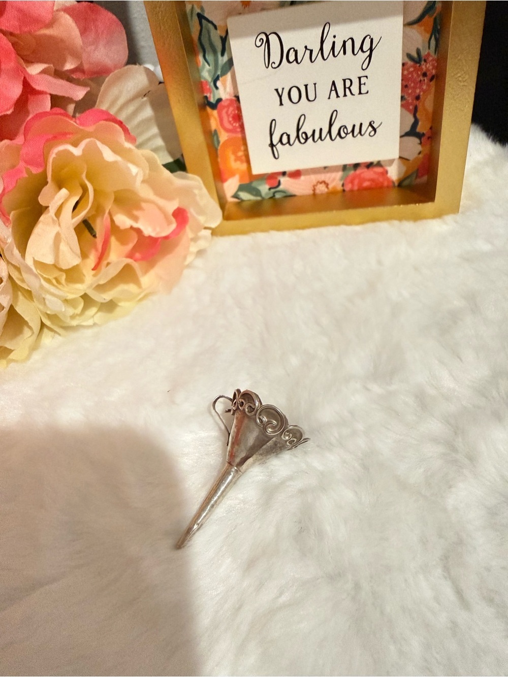 Vintage Sterling Silver Perfume Funnel Floral 925 Mini Antique Vanity Tool - Picture 1 of 10